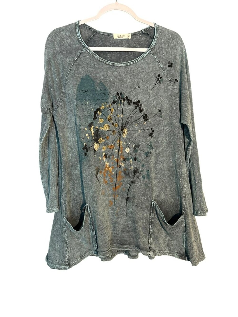 Jess & Jane Mineral Wash Cotton Slub Dandelion Tunic Top - Size S